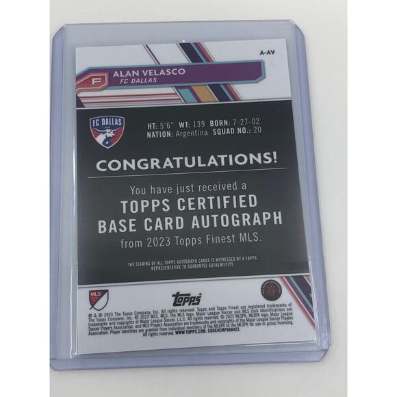 2023 Topps Finest MLS Autographs #A-AV Alan Velasco FC Dallas Auto - Picture 4 of 5